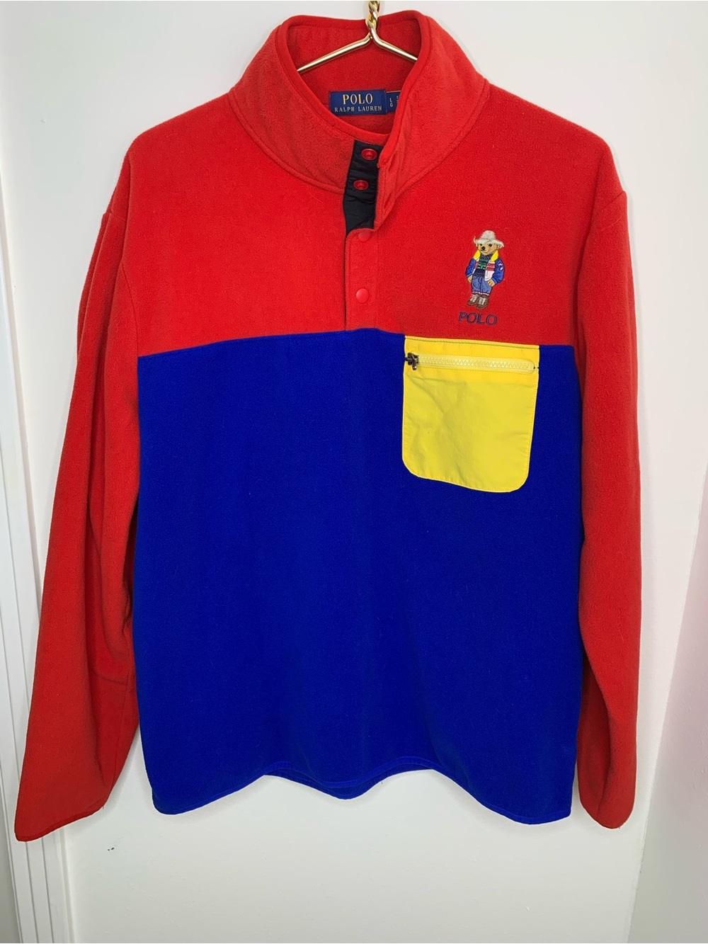 Polo Ralph Lauren sweatshirt bear Fleece large men’s Pullover red blue